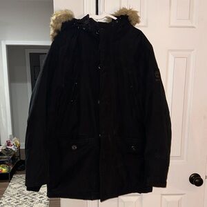 Timberland Dryvent Men's Black Puffer Jacket with faux Fur Hood